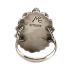 Navajo - Coral Cluster and Silver Ring c. 1970-80s, size 6.25