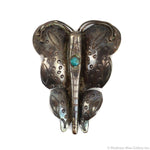 Navajo - Turquoise and Silver Butterfly Pin with Stamped Design c. 1930s, 3" x 2.25" (J15906-030)