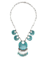Annie Quam Gasper (1927-2002) - Zuni - Turquoise Channel Inlay and Silver Necklace c. 1960-70s, 16" length