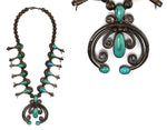 Lewis Lomay (1913-1996) - Hopi - Turquoise and Silver Squash Blossom Necklace c. 1950s, 25" length