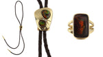 H. Cortez - Navajo - Fire Agate, Diamond, and 14K Gold Bolo Tie and Ring Set c. 1960-70s