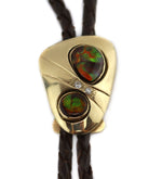 H. Cortez - Navajo - Fire Agate, Diamond, and 14K Gold Bolo Tie and Ring Set c. 1960-70s