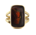 H. Cortez - Navajo - Fire Agate, Diamond, and 14K Gold Bolo Tie and Ring Set c. 1960-70s