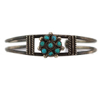Zuni - Turquoise Petit Point and Silver Baby's Bracelet with Flower Design c. 1950-60s, size 4.875