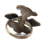 Zuni - Turquoise Petit Point and Silver Ring with Thunderbird Design c. 1940s, size 4.75