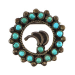 Zuni - Turquoise Petit Point and Silver Pin c. 1940s, 1" diameter