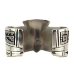 Roy Talaheftewa (b. 1955) - Hopi - Turquoise and Sterling Silver Overlay Bracelet with Pictorial Design c. 1980-90s, size 7