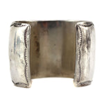 Navajo - Turquoise and Coral Chip Inlay and Silver Bracelet with Stamped Design and Dancer Pictorial c. 1970s, size 6.625