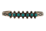 Zuni - Turquoise Petit Point and Sterling Silver Row Baby's Bracelet with Stamped Design c. 1950-60s, size 4.75