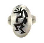 Tommy Singer (1940-2014) - Navajo - Silver Overlay Squash Blossom-Style Necklace, Bracelet, Earrings, and Ring Set with Kokopelli Design c. 1980-90s