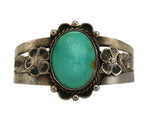 Navajo - Turquoise and Silver Bracelet with Flower Design c. 1950s, size 6.25