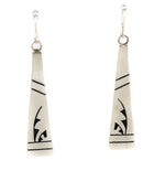 Elmer Satala, Jr. - Hopi - Contemporary Sterling Silver Overlay French Hook Earrings, 2.75" x 0.5"