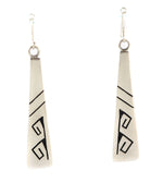 Elmer Satala, Jr. - Hopi - Contemporary Sterling Silver Overlay French Hook Earrings, 2.75" x 0.5"