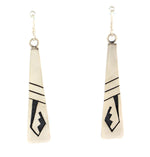 Elmer Satala, Jr. - Hopi - Contemporary Sterling Silver Overlay French Hook Earrings, 2.75" x 0.5"