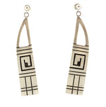 Hale Kahe - Hopi - Contemporary Sterling Silver Overlay Post Earrings, 2.625" x 0.5"