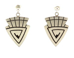 Hale Kahe - Hopi - Contemporary Sterling Silver Overlay Post Earrings, 1.625" x 1"