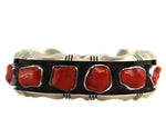 Gilbert Nelson (b. 1960) - Navajo - Coral and Sterling Silver Row Bracelet with Shadowbox Design c. 1980-90s, size 6.25