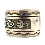 Sampson Gray - Navajo - Contemporary Sterling Silver Overlay Bracelet with Bear Paw Pictorials, size 7.25