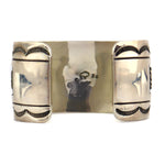 Sampson Gray - Navajo - Contemporary Sterling Silver Overlay Bracelet with Bear Paw Pictorials, size 7.25