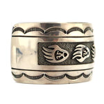 Sampson Gray - Navajo - Contemporary Sterling Silver Overlay Bracelet with Bear Paw Pictorials, size 7.25