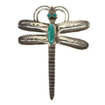 Navajo - Turquoise and Silver Dragonfly Pin with Stamped Designs c. 1960-70s, 2.5" x 2"