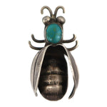 Navajo - Turquoise and Silver Bug Pin with Stamped Designs c. 1950-60s, 1.25" x 0.625"