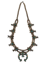 Navajo - Turquoise and Silver Squash Blossom Necklace c. 1950-60s, 28" length
