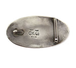George Kee (d. 1980) & White Hogan Shop - Navajo - Ironwood Inlay and Sterling Silver Belt Buckle with Chaps Pictorial Design c. 1950s, 1.625" x 3"