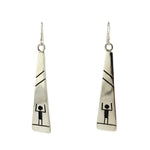 Elmer Satala (b. 1968) - Hopi - Contemporary Sterling Silver Overlay French Hook Earrings with Person Pictorial, 2.5" x 0.5"