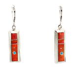 Veronica Benally - Navajo - Contemporary Spiny Oyster and Turquoise Channel Inlay and Sterling Silver Clasp Earrings, 1.875" x 0.375"
