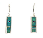 Veronica Benally - Navajo - Contemporary Turquoise and Sugilite Channel Inlay and Sterling Silver Clasp Earrings, 1.75" x .0375"