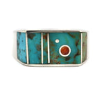Veronica Benally - Navajo - Contemporary Turquoise and Spiny Oyster Channel Inlay and Sterling Silver Ring, size 5