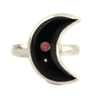 Hope Benally - Navajo - Contemporary Jet and Mother of Pearl Channel Inlay and Sterling Silver Crescent Ring, size 7