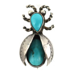 Navajo - Turquoise and Silver Bug Pin with Stamped Designs c. 1960-70s, 1.125" x 0.625"