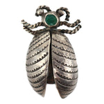 Navajo - Turquoise and Silver Beetle Pin with Stamped Designs c. 1940-50s, 1.625" x 1"