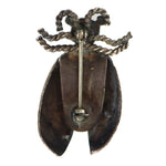 Navajo - Turquoise and Silver Beetle Pin with Stamped Designs c. 1940-50s, 1.625" x 1"