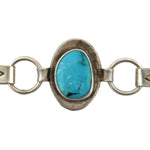 Joel Pajarito (b. 1984) - Santo Domingo (Kewa) - Contemporary Kingman Turquoise and Silver Chain Bracelet with Stamped Design, 8" length