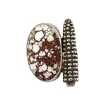Joel Pajarito (b. 1984) - Santo Domingo (Kewa) - Contemporary Wild Horse Magnesite and Silver Tufa Cast Corn Ring, size 9