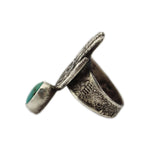 Joel Pajarito (b. 1984) - Santo Domingo (Kewa) - Contemporary Turquoise and Silver Tufa Cast "Cycle of Life Hand" Ring, size 8.75