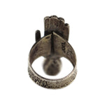 Joel Pajarito (b. 1984) - Santo Domingo (Kewa) - Contemporary Turquoise and Silver Tufa Cast "Cycle of Life Hand" Ring, size 8.75