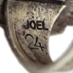 Joel Pajarito (b. 1984) - Santo Domingo (Kewa) - Contemporary Turquoise and Silver Tufa Cast "Cycle of Life Hand" Ring, size 8.75