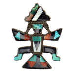 Zuni - Multi-Stone Inlay and Silver Pin with Knifewing God Design c. 1940s, 2.25" x 1.75"