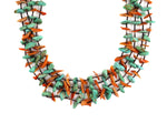 Santo Domingo (Kewa) 4-Strand Turquoise, Spiny Oyster, and Heishi Necklace c. 1960s, 34" length (J15483)