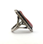 Navajo Coral and Silver Ring c. 1950s, size 5 (J6823)
