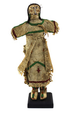 Plains Beaded Leather Doll with Custom Stand c. 1890s, 12.625" x 6" x 3.25"