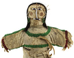 Plains Beaded Leather Doll with Custom Stand c. 1890s, 12.625" x 6" x 3.25"