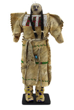 Plains Beaded Leather Doll with Horsehair Braids on Custom Stand c. 1890s, 12" x 7" x 2.5"