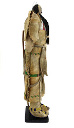 Plains Beaded Leather Doll with Horsehair Braids on Custom Stand c. 1890s, 12" x 7" x 2.5"