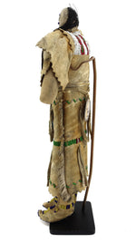 Plains Beaded Leather Doll with Horsehair Braids on Custom Stand c. 1890s, 12" x 7" x 2.5"