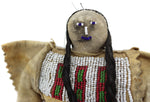 Plains Beaded Leather Doll with Horsehair Braids on Custom Stand c. 1890s, 12" x 7" x 2.5"